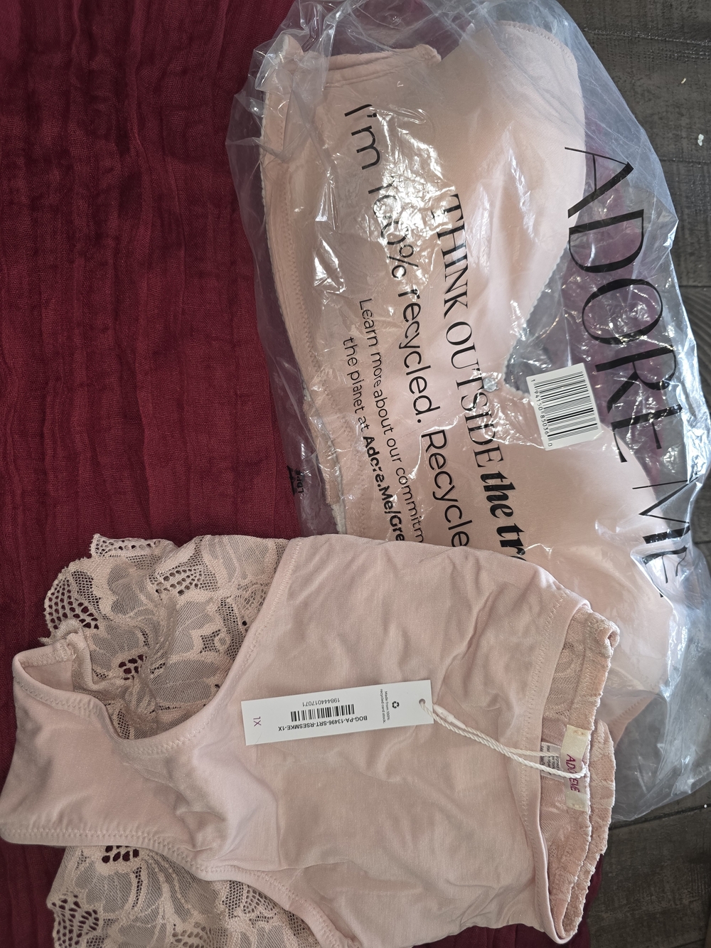 Adore Me Light Pink Lace Trim Bralette & Lounge Shorts Set